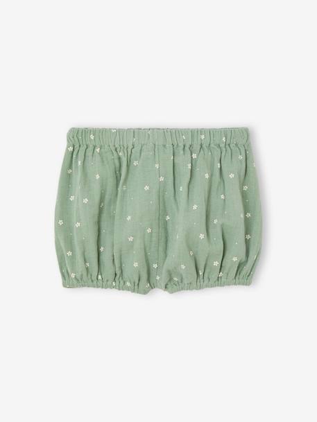 Cotton Gauze Combo: Dress + Bloomer Shorts + Headband for Babies sage green - vertbaudet enfant 