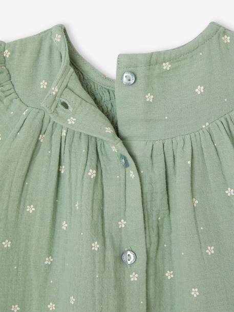 Ensemble en gaze de coton : robe + bloomer + bandeau bébé vert sauge - vertbaudet enfant 