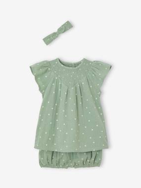 Ensemble en gaze de coton : robe + bloomer + bandeau bébé  - vertbaudet enfant