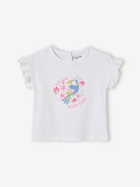 Baby-T-shirts & Roll Neck T-Shirts-Toucan T-Shirt with Ruffles on the Sleeves, for Babies