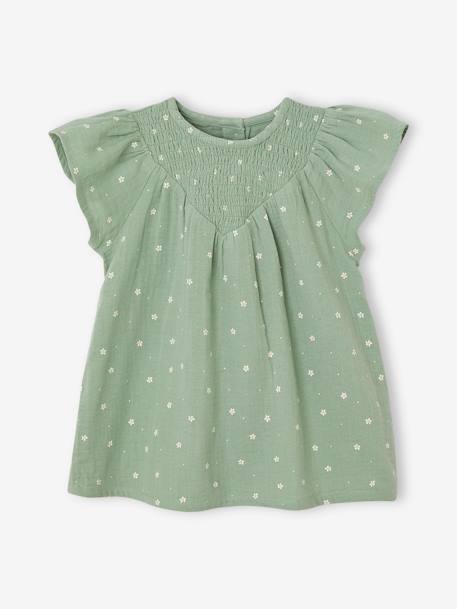 Ensemble en gaze de coton : robe + bloomer + bandeau bébé vert sauge - vertbaudet enfant 