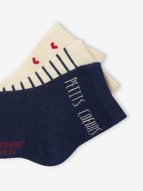 Pack of 3 Pairs of Hearts Socks for Baby Girls ecru - vertbaudet enfant 