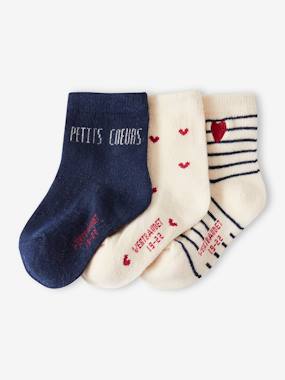 -Pack of 3 Pairs of Hearts Socks for Baby Girls