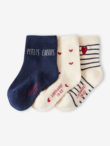 Pack of 3 Pairs of Hearts Socks for Baby Girls ecru - vertbaudet enfant 