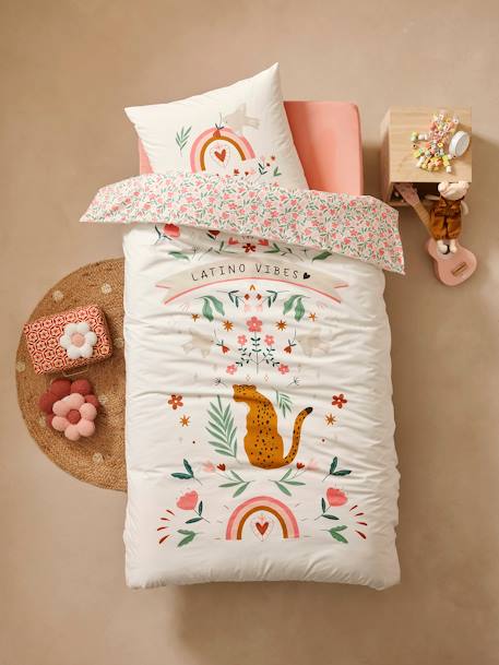 Duvet Cover + Pillowcase Set with Recycled Cotton, Latino Vibes multicoloured - vertbaudet enfant 
