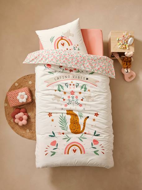 Parure housse de couette enfant et taie d'oreiller LATINO VIBES, avec coton recyclé multicolore - vertbaudet enfant 