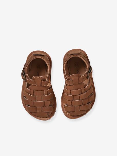Sandales bébé cuir fermées à boucle marine+marron - vertbaudet enfant 