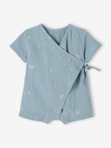 Cotton Gauze Short Pyjamas for Babies ecru+grey blue - vertbaudet enfant 