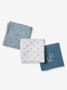 Nursery-Changing Mats & Accessories-Muslin Squares-Set of 3 Muslin Squares in Cotton Gauze, INDIA