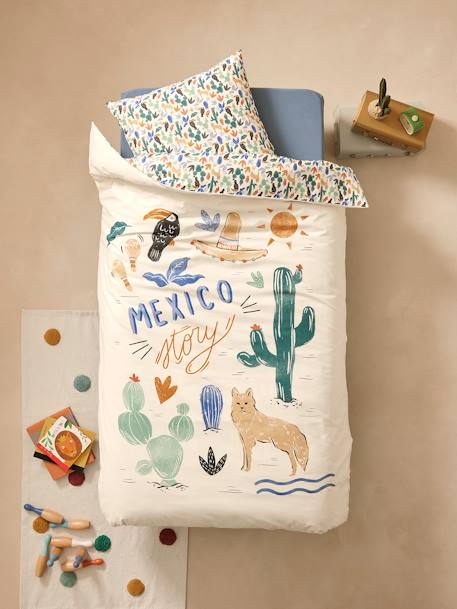 Pack housse de couette + taie d'oreiller MEXICO STORY, avec coton recyclé multicolore - vertbaudet enfant 