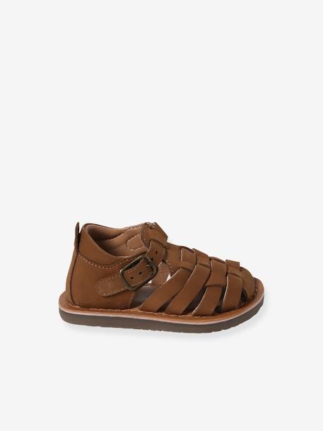 Sandales bébé cuir fermées à boucle marine+marron - vertbaudet enfant 