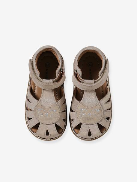 Sandales bébé cuir à scratchs fermées acajou+marine+or+rose - vertbaudet enfant 