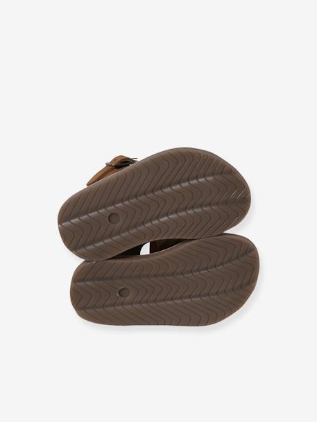 Closed Leather Sandals with Buckle for Babies brown+navy blue - vertbaudet enfant 