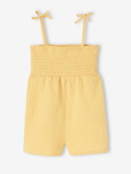 Smocked Jumpsuit with Straps for Babies pale yellow - vertbaudet enfant 