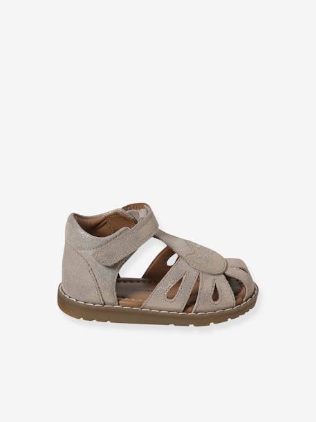 Sandales bébé cuir à scratchs fermées acajou+marine+or+rose - vertbaudet enfant 