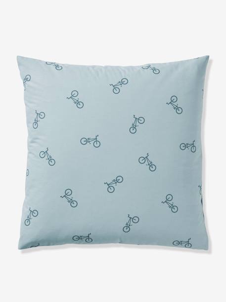 Reversible Duvet Cover + Pillowcase Essentials Set in Recycled Cotton, Checks & Bikes printed blue - vertbaudet enfant 