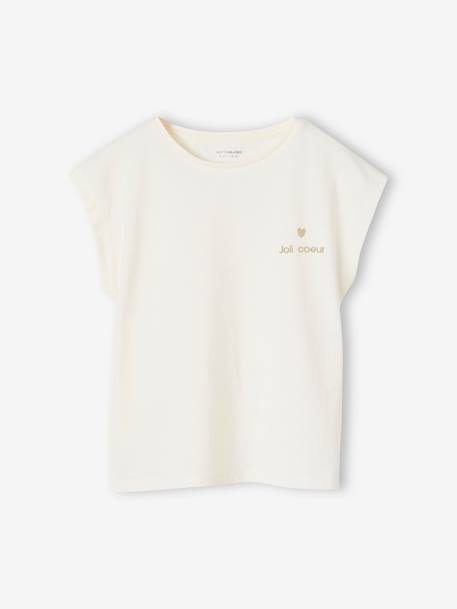 Tee-shirt fille uni fantaisie manches courtes personnalisable écru+marine+rose bonbon+vert d'eau - vertbaudet enfant 