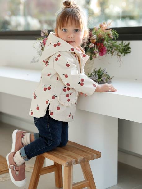 Ciré bébé fille à capuche écru+vert céladon imprimé - vertbaudet enfant 