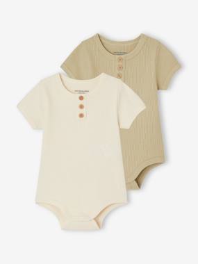 Pack of 2 Bodysuits in Honeycomb Knit, Organic Cotton, for Newborns  - vertbaudet enfant