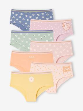 Girls-Underwear-Pack of 7 Flower Shorties in Organic Cotton for Girls
