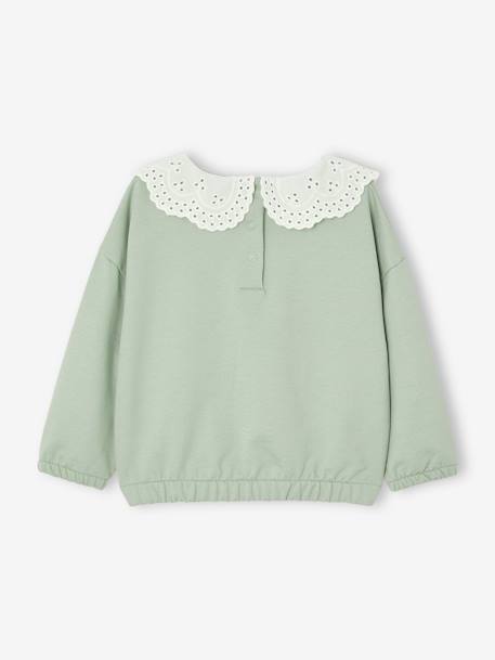 Sweatshirt with Embroidered Collar for Babies caramel+sage green - vertbaudet enfant 