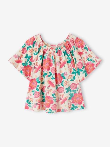 T-Shirt Blouse with Butterfly Sleeves for Girls ecru+multicoloured - vertbaudet enfant 