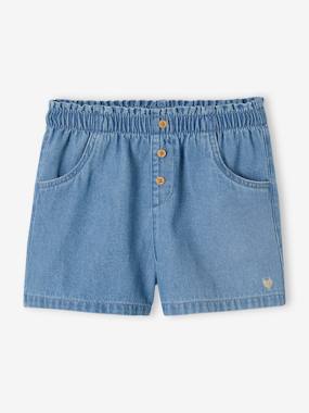 Easy-to-Put-On Light Denim Shorts, for Girls  - vertbaudet enfant