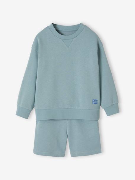 Sweatshirt & Shorts Sports Combo for Boys aqua green+marl white - vertbaudet enfant 