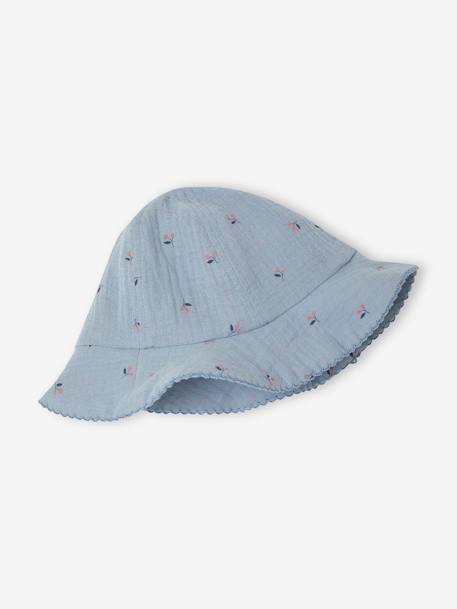Dress & Bucket Hat Combo in Cotton Gauze for Newborns chambray blue - vertbaudet enfant 