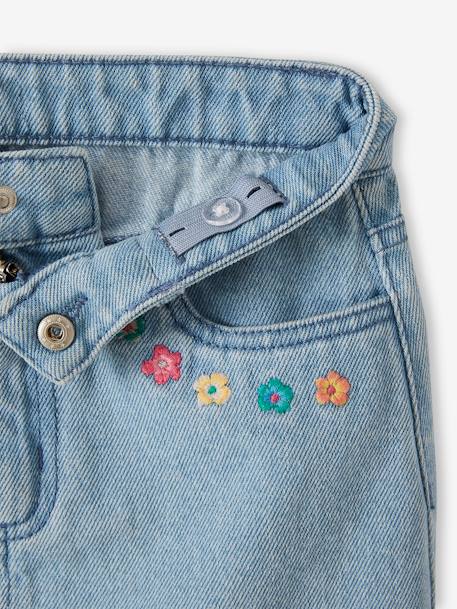 Denim Skirt with Embroidered Flowers, for Girls bleached denim - vertbaudet enfant 