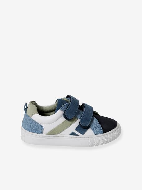Baskets enfant cuir scratchs bleu jean+lot bleu+lot vert+marine - vertbaudet enfant 