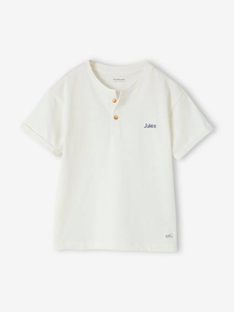 Basics Grandad-Style T-Shirt for Boys azure+ecru - vertbaudet enfant 