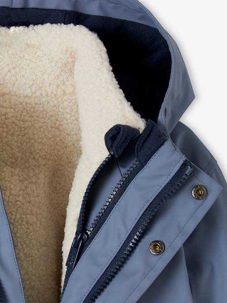 3-in-1 Rubber Raincoat with Removable Sherpa Bodywarmer for Boys grey blue - vertbaudet enfant 