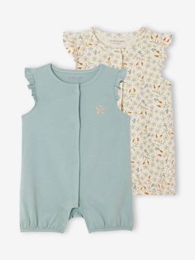 Baby-Pyjamas & Sleepsuits-Pack of 2 Playsuits for Newborn Babies