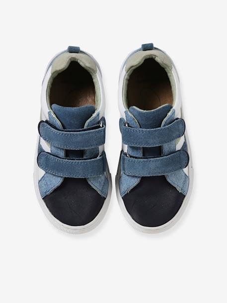 Leather Trainers with Hook-and-Loop Fasteners for Boys, Designed for Autonomy navy blue+set blue - vertbaudet enfant 