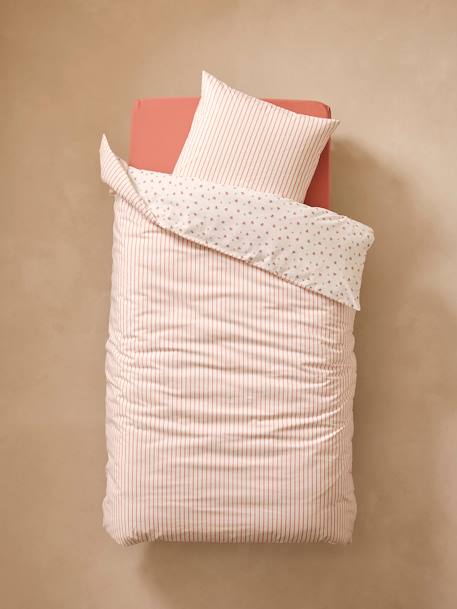 Reversible Duvet Cover + Pillowcase Essentials Set in Recycled Cotton, Flowers & Stripes printed pink - vertbaudet enfant 