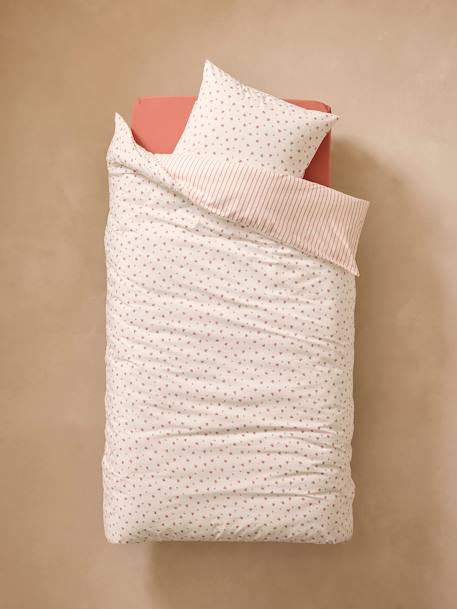 Reversible Duvet Cover + Pillowcase Essentials Set in Recycled Cotton, Flowers & Stripes printed pink - vertbaudet enfant 
