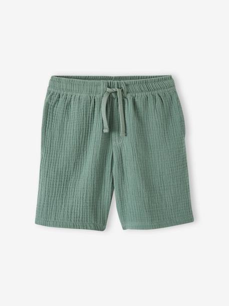 Cotton Gauze Shorts for Boys green - vertbaudet enfant 