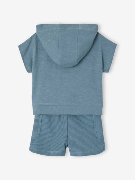 Hoodie & Honeycomb Shorts Combo for Babies peacock blue - vertbaudet enfant 