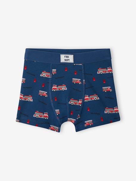 Lot de 5 boxers stretch pompiers garçon en coton bio bleu océan - vertbaudet enfant 