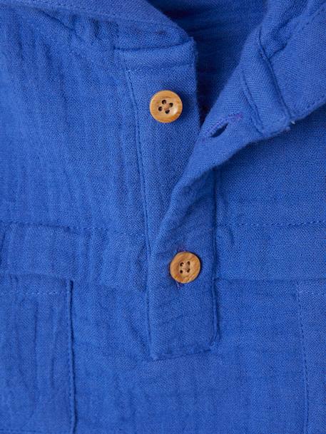 Cotton Gauze Shirt & Trousers Outfit for Babies royal blue - vertbaudet enfant 