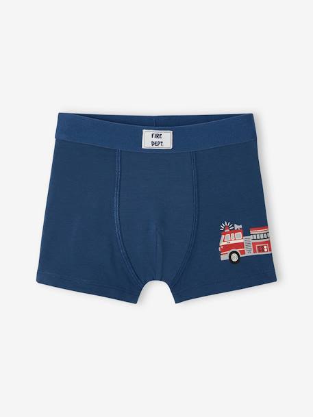 Lot de 5 boxers stretch pompiers garçon en coton bio bleu océan - vertbaudet enfant 