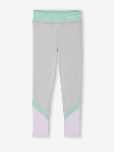 Sports Leggings in Techno Fabric, with Stripes, for Girls marl grey+rose - vertbaudet enfant 