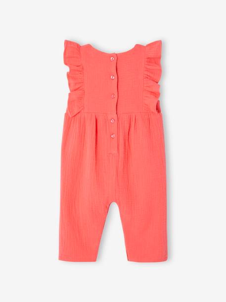 Cotton Gauze Jumpsuit for Babies coral+ecru - vertbaudet enfant 