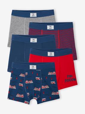 Pack of 5 "Firefighter" Stretch Boxers in Organic Cotton for Boys  - vertbaudet enfant