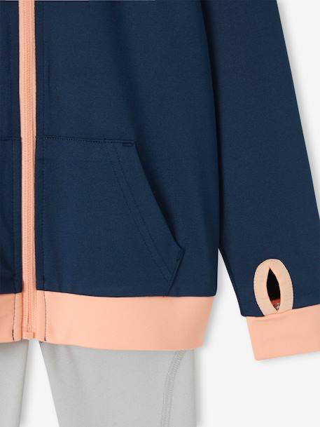 Sports Combo, Zipped Jacket & Leggings in Techno Fabric, for Girls navy blue+peach - vertbaudet enfant 