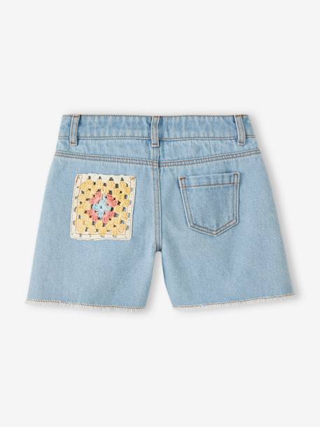 Denim Bermuda Shorts, Crocheted Pocket on the Back, for Girls bleached denim - vertbaudet enfant 