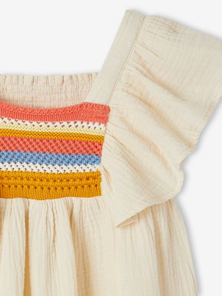 Cotton Gauze Dress with Detail in Fancy Crochet, for Girls ecru - vertbaudet enfant 