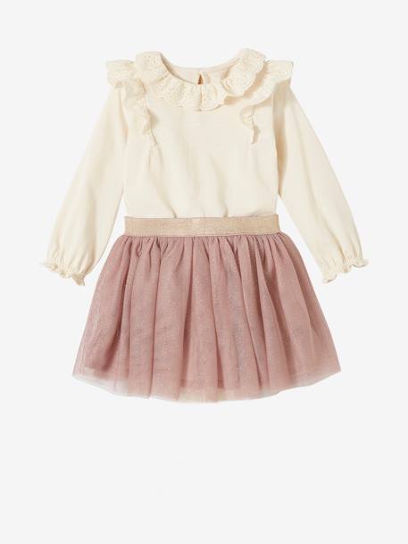 Top with Broderie Anglaise Collar & Tulle Skirt for Baby Girls ecru - vertbaudet enfant 