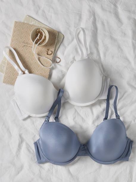 Lot de 2 soutiens-gorge satinés grossesse et allaitement bleu grisé+marine - vertbaudet enfant 